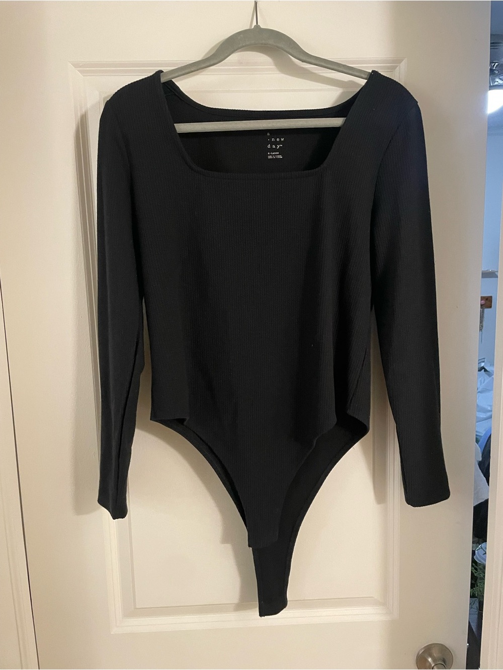 a new day Black Ribbed Long-Sleeve Square-Neck Bodysuit for Kids